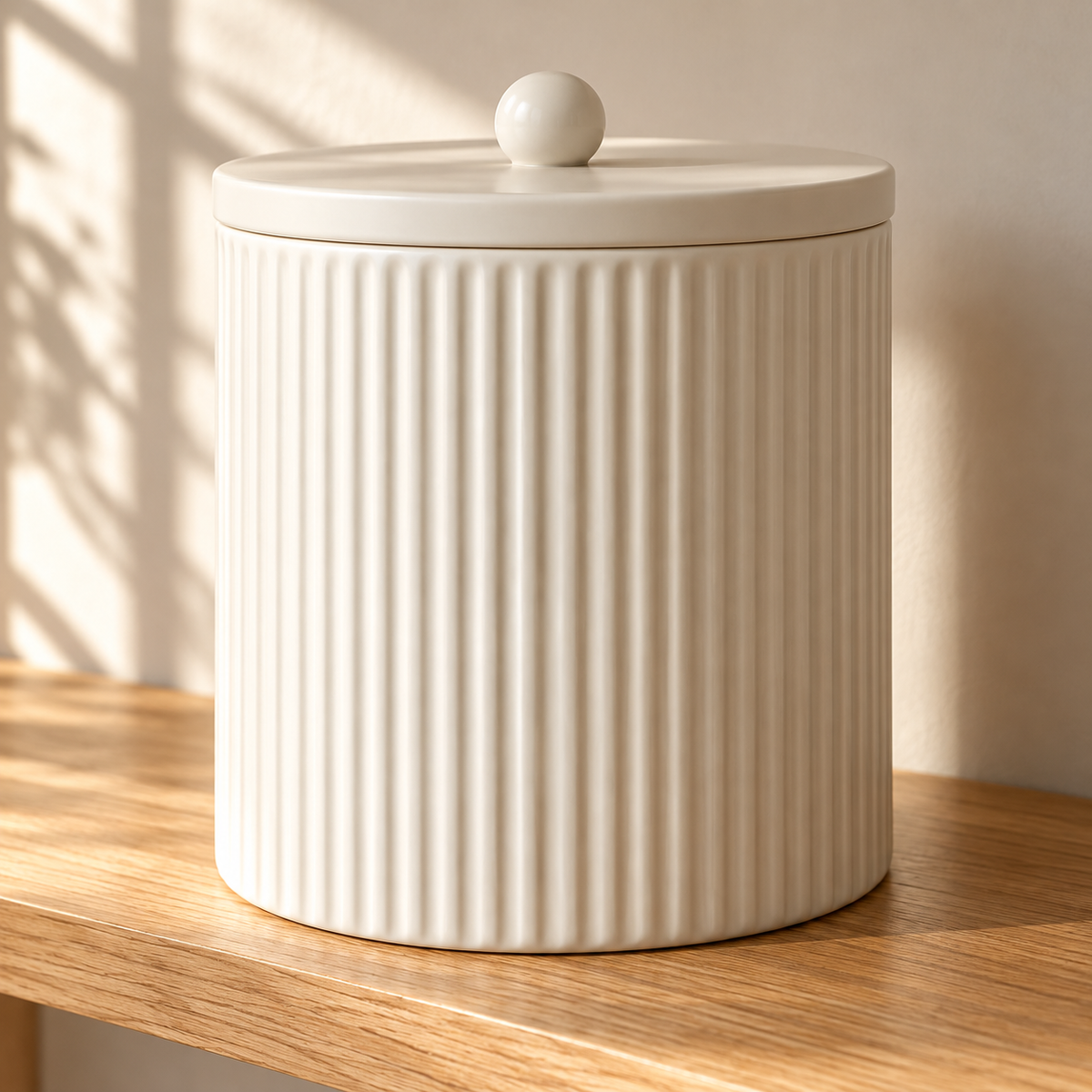 Cream Ribbed Pet Food Canister — AI-generated concept visualization